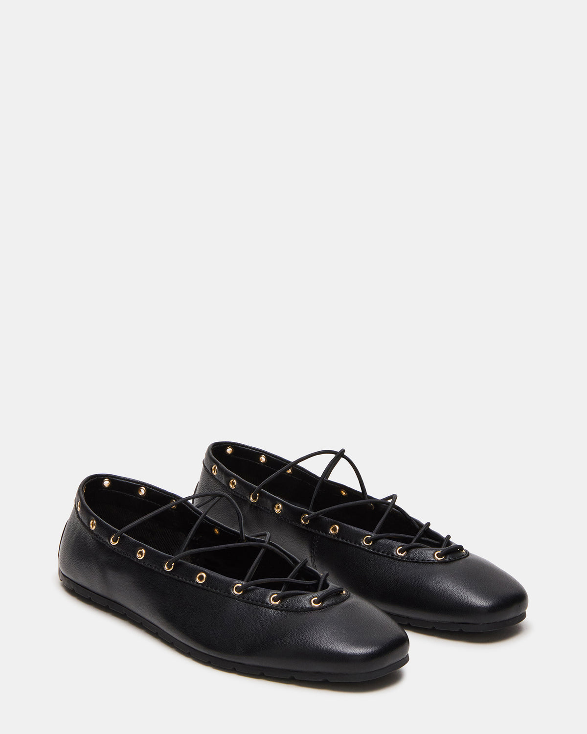 POINTE Black Leather Women's Ballet Square-Toe Flat | Steve Madden Popular