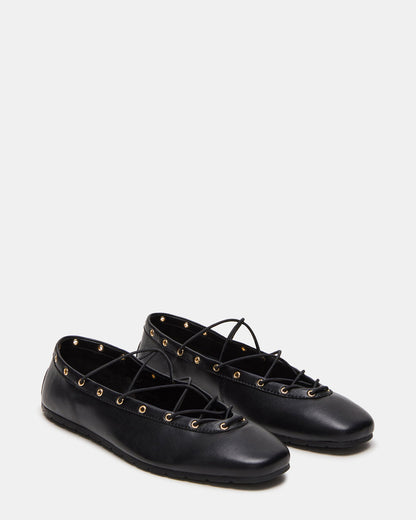 POINTE Black Leather Women's Ballet Square-Toe Flat | Steve Madden Popular