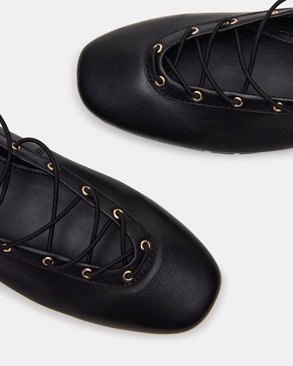 POINTE Black Leather Women's Ballet Square-Toe Flat | Steve Madden Popular