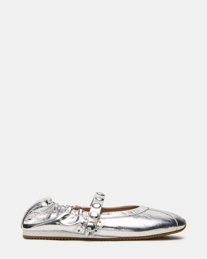 ANAYA Silver Leather Studs Mary Jane Ballet Women's Flat | Steve Madden Hot Sale