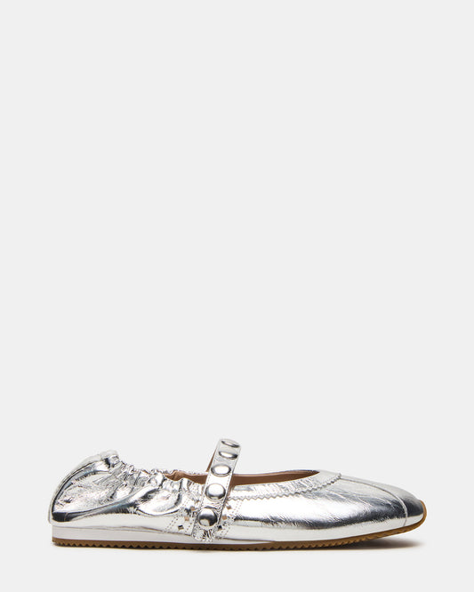 ANAYA Silver Leather Studs Mary Jane Ballet Women's Flat | Steve Madden Hot Sale