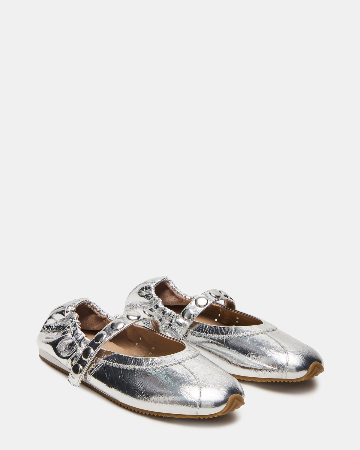 ANAYA Silver Leather Studs Mary Jane Ballet Women's Flat | Steve Madden Hot Sale