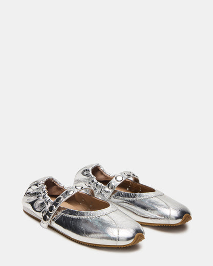 ANAYA Silver Leather Studs Mary Jane Ballet Women's Flat | Steve Madden Hot Sale