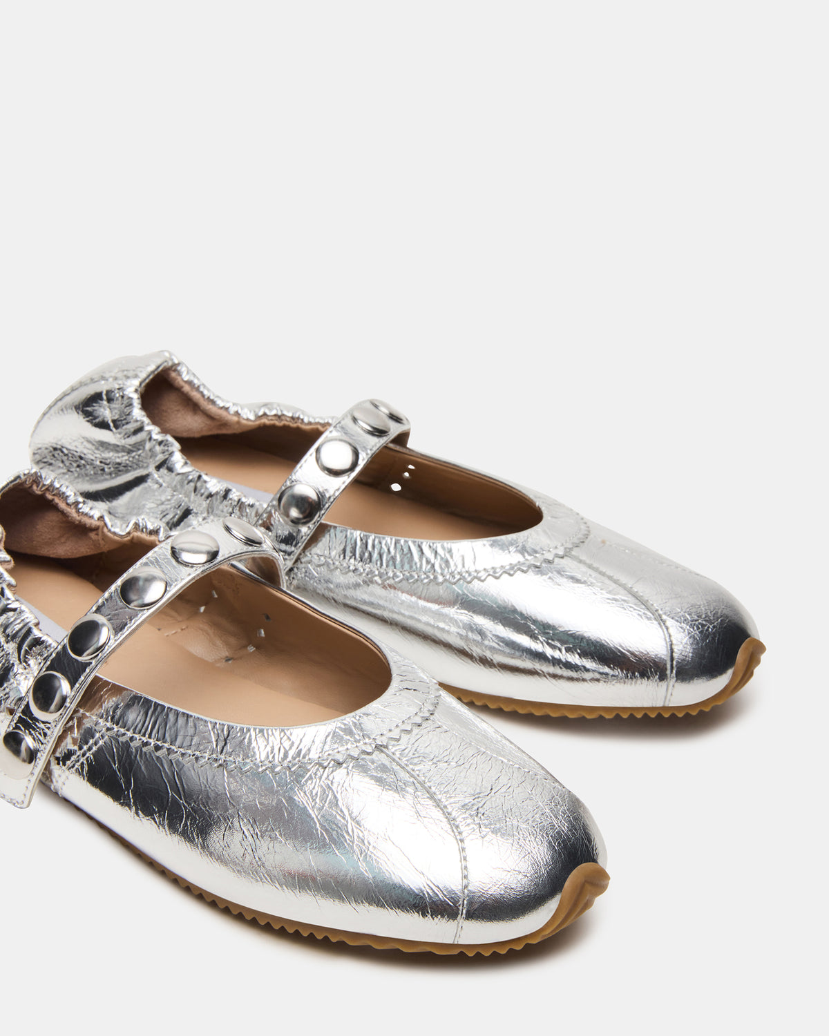 ANAYA Silver Leather Studs Mary Jane Ballet Women's Flat | Steve Madden Hot Sale
