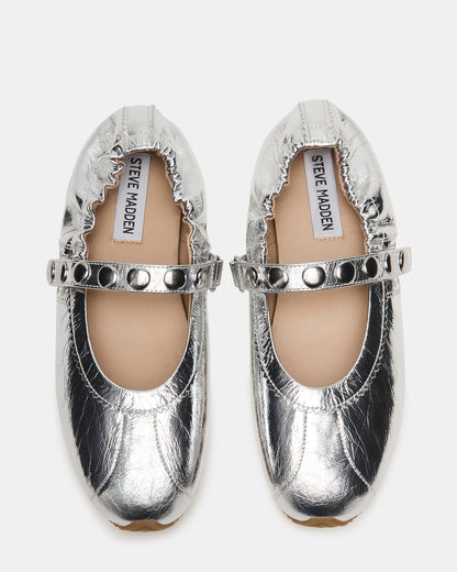 ANAYA Silver Leather Studs Mary Jane Ballet Women's Flat | Steve Madden Hot Sale