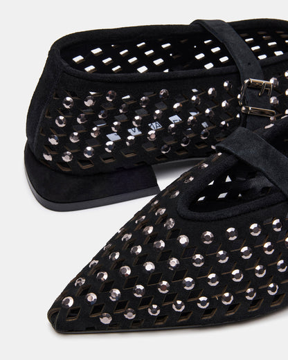 NICO Black Suede Women's Pointed-Toe Mary Jane Flat | Steve Madden Premium