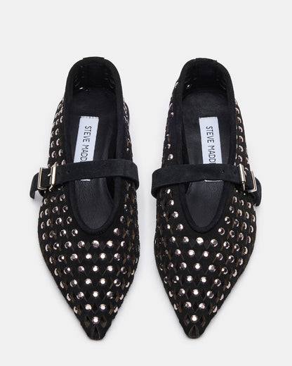 NICO Black Suede Women's Pointed-Toe Mary Jane Flat | Steve Madden Premium