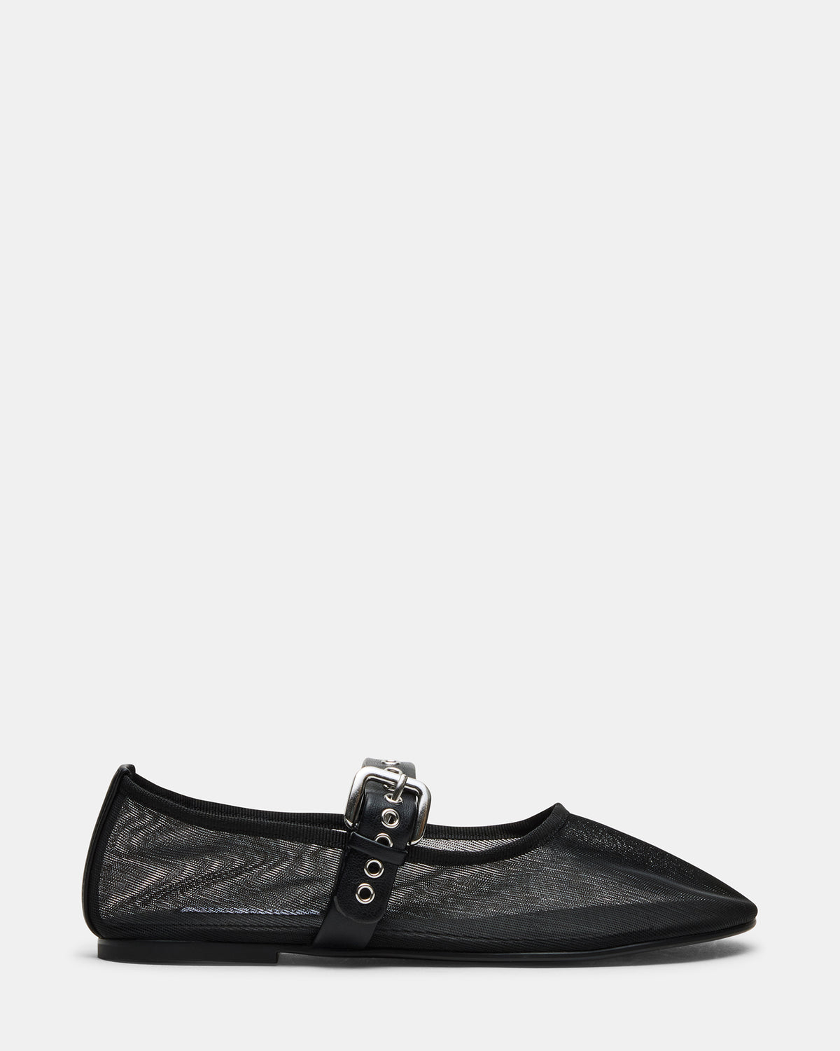 MITSY Black/Black Mary Jane Mesh Ballet Women's Flat | Steve Madden Customer Favorite