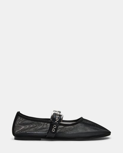 MITSY Black/Black Mary Jane Mesh Ballet Women's Flat | Steve Madden Customer Favorite
