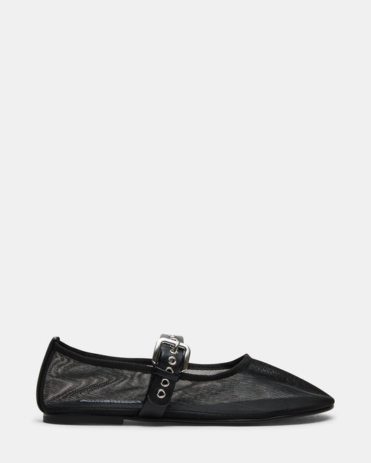 MITSY Black/Black Mary Jane Mesh Ballet Women's Flat | Steve Madden Customer Favorite