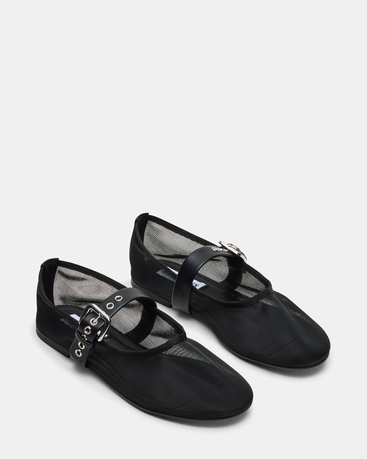 MITSY Black/Black Mary Jane Mesh Ballet Women's Flat | Steve Madden Customer Favorite