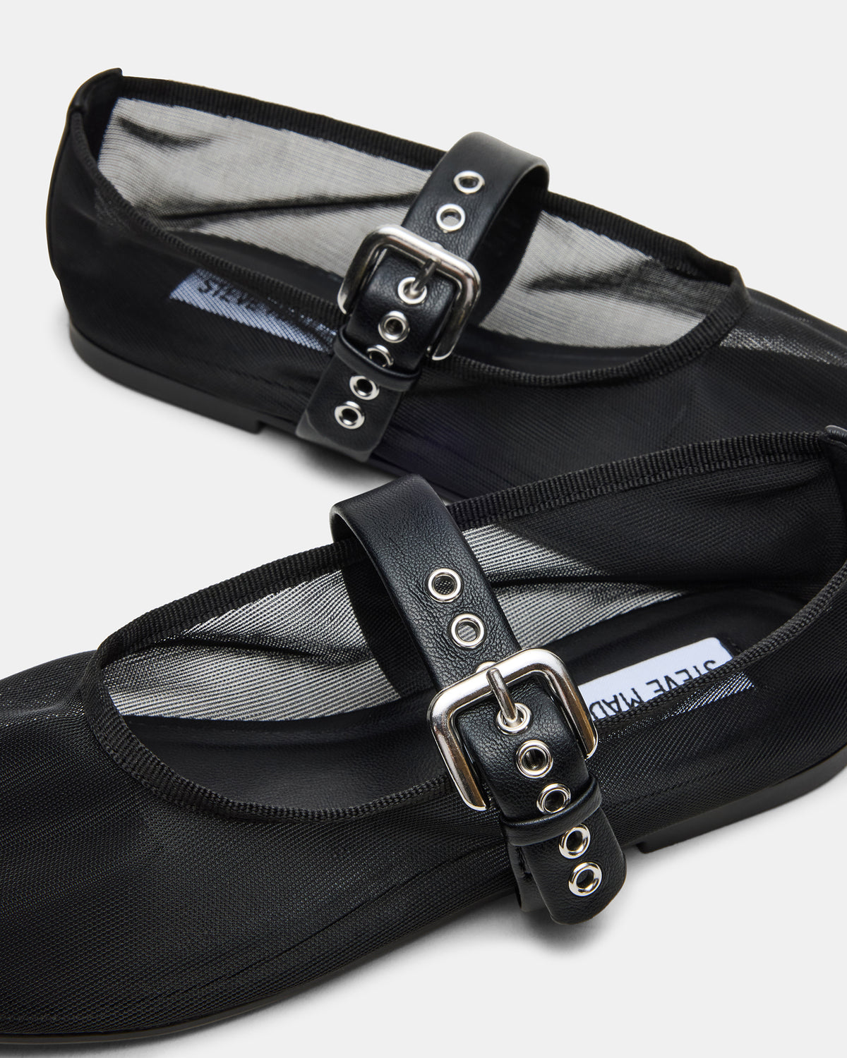 MITSY Black/Black Mary Jane Mesh Ballet Women's Flat | Steve Madden Customer Favorite