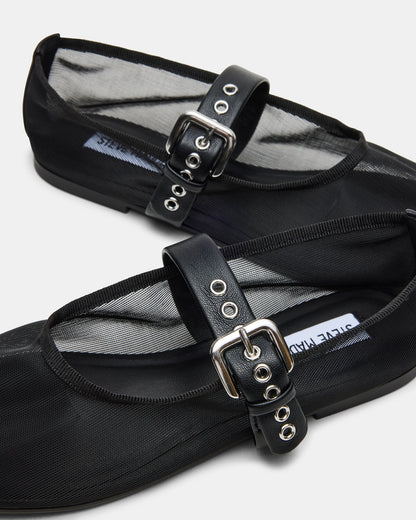 MITSY Black/Black Mary Jane Mesh Ballet Women's Flat | Steve Madden Customer Favorite