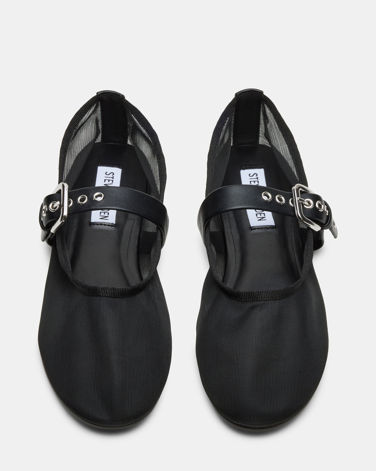 MITSY Black/Black Mary Jane Mesh Ballet Women's Flat | Steve Madden Customer Favorite