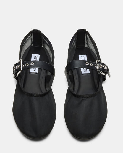 MITSY Black/Black Mary Jane Mesh Ballet Women's Flat | Steve Madden Customer Favorite