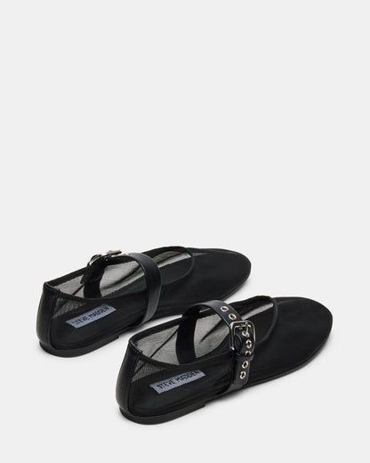 MITSY Black/Black Mary Jane Mesh Ballet Women's Flat | Steve Madden Customer Favorite