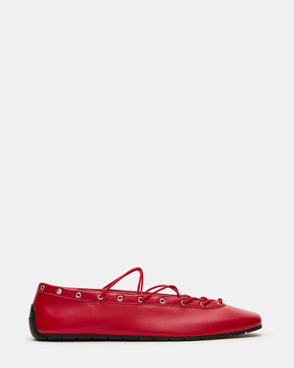 POINTE Red Leather Women's Ballet Square-Toe Flat | Steve Madden Deals