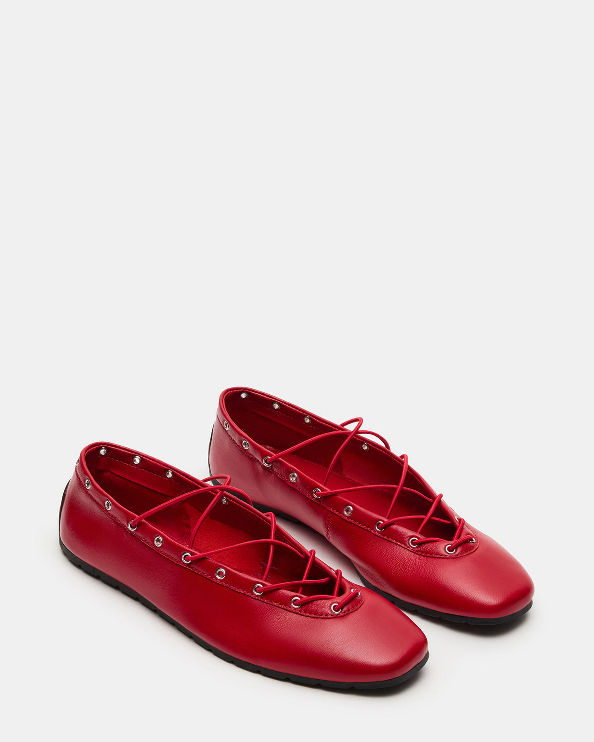 POINTE Red Leather Women's Ballet Square-Toe Flat | Steve Madden Deals