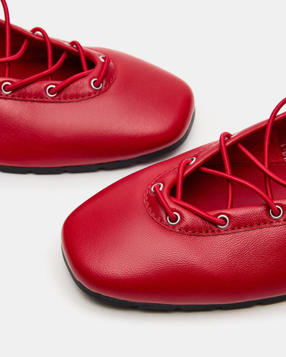 POINTE Red Leather Women's Ballet Square-Toe Flat | Steve Madden Deals