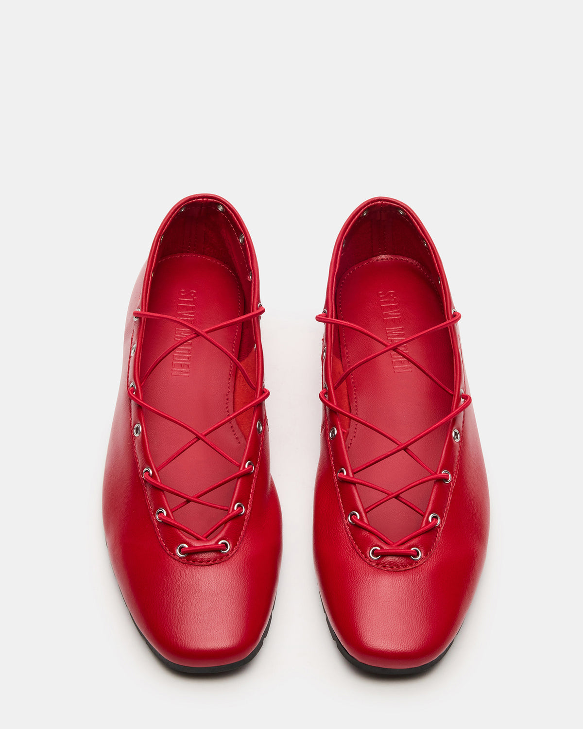 POINTE Red Leather Women's Ballet Square-Toe Flat | Steve Madden Deals