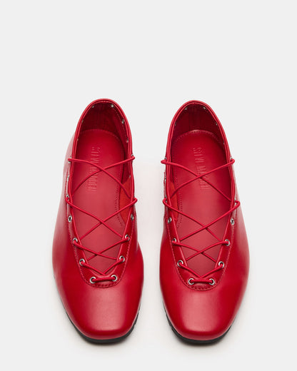 POINTE Red Leather Women's Ballet Square-Toe Flat | Steve Madden Deals