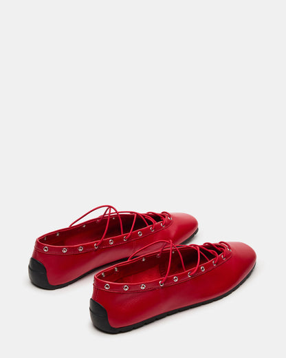 POINTE Red Leather Women's Ballet Square-Toe Flat | Steve Madden Deals