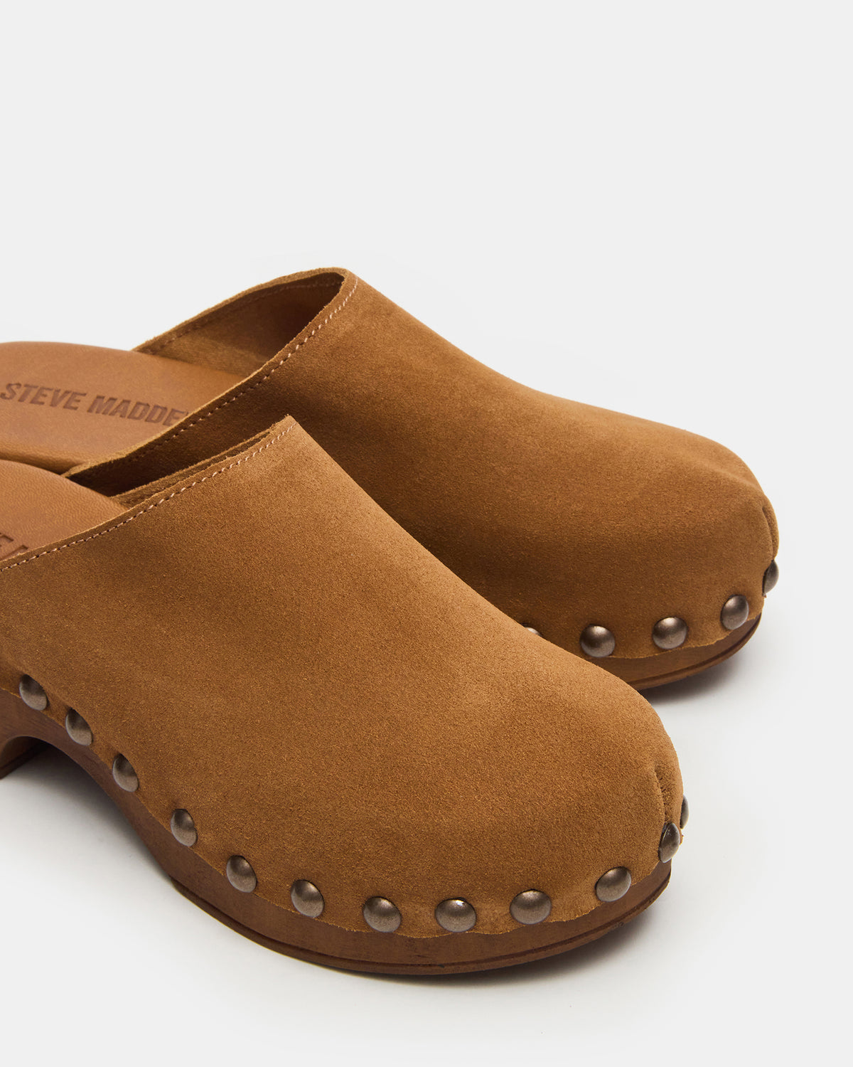 DANVER Chestnut Suede Studded Slip-On Mule Clog Women's Flat | Steve Madden Top Pick