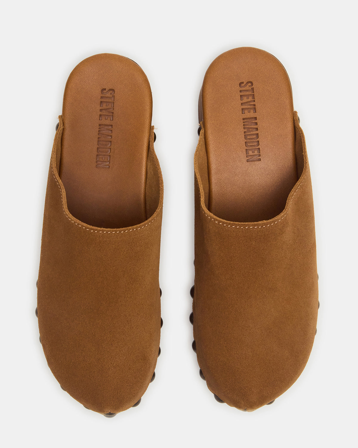 DANVER Chestnut Suede Studded Slip-On Mule Clog Women's Flat | Steve Madden Top Pick