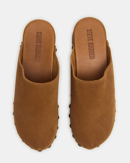 DANVER Chestnut Suede Studded Slip-On Mule Clog Women's Flat | Steve Madden Top Pick