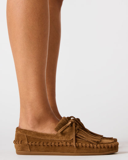 SAMUAL White Leather Fringe Boat Women's Loafer | Steve Madden Smart Buy