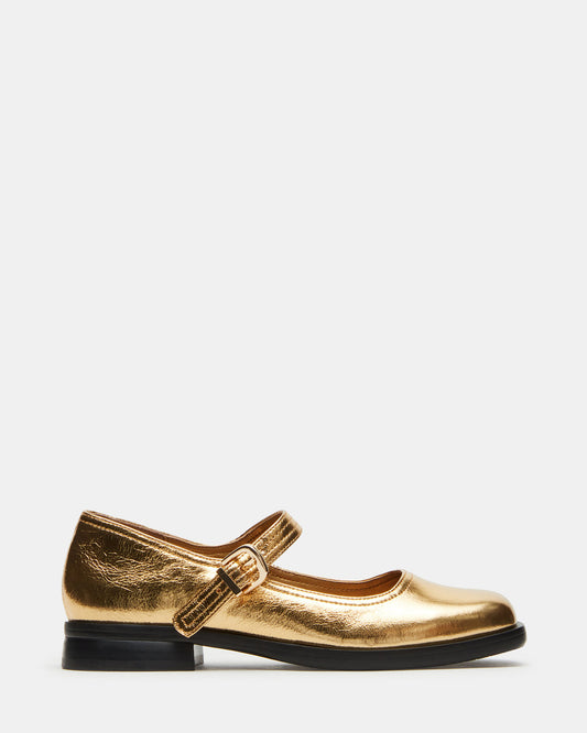 DELANCY Gold Leather Women's Mary Jane Flats | Steve Madden Hot Sale