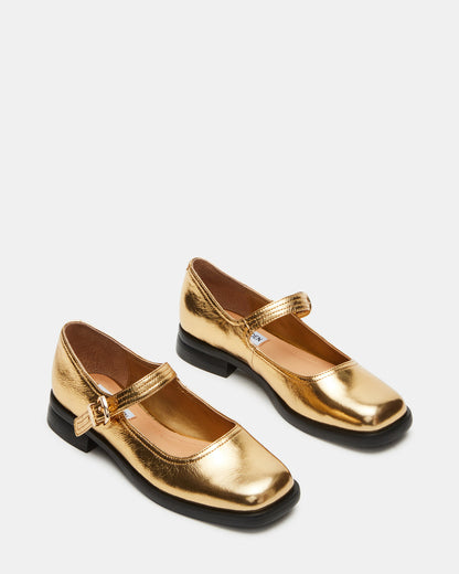 DELANCY Gold Leather Women's Mary Jane Flats | Steve Madden Hot Sale