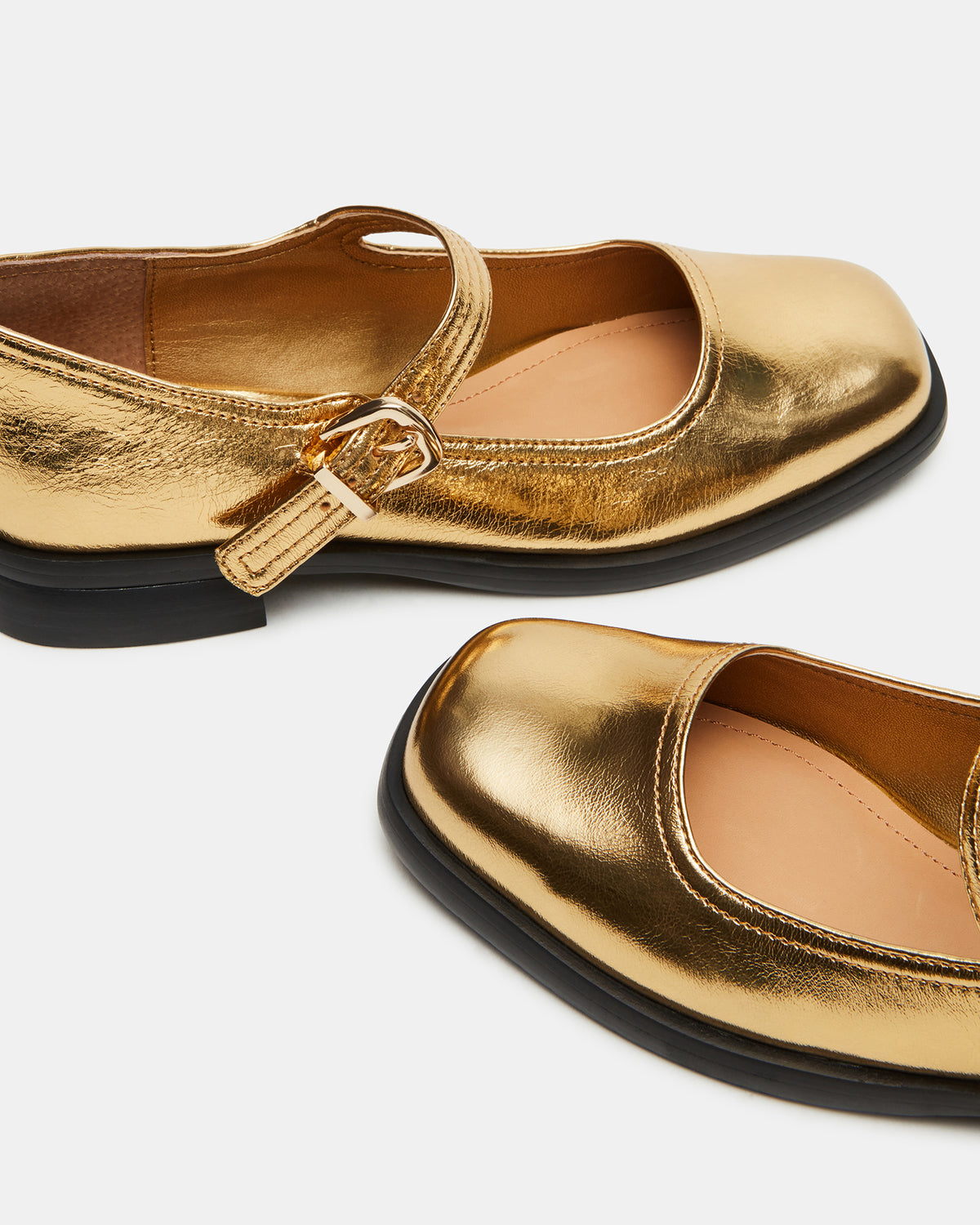 DELANCY Gold Leather Women's Mary Jane Flats | Steve Madden Hot Sale