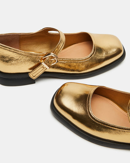 DELANCY Gold Leather Women's Mary Jane Flats | Steve Madden Hot Sale