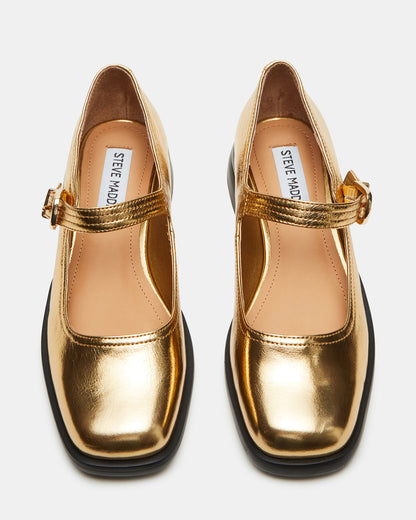 DELANCY Gold Leather Women's Mary Jane Flats | Steve Madden Hot Sale
