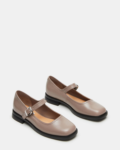 DELANCY Taupe Leather Women's Mary Jane Flats | Steve Madden Featured