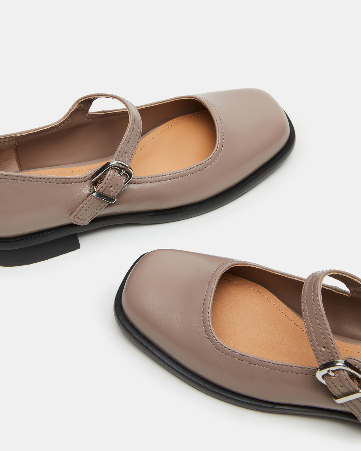 DELANCY Taupe Leather Women's Mary Jane Flats | Steve Madden Featured
