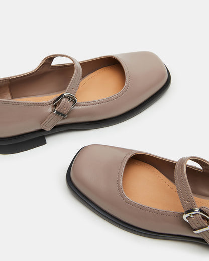DELANCY Taupe Leather Women's Mary Jane Flats | Steve Madden Featured