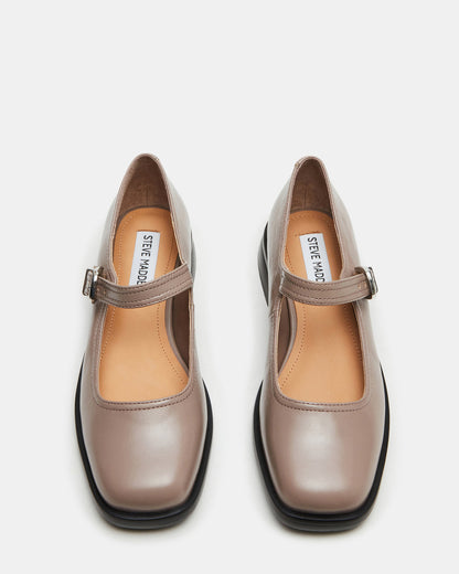DELANCY Taupe Leather Women's Mary Jane Flats | Steve Madden Featured