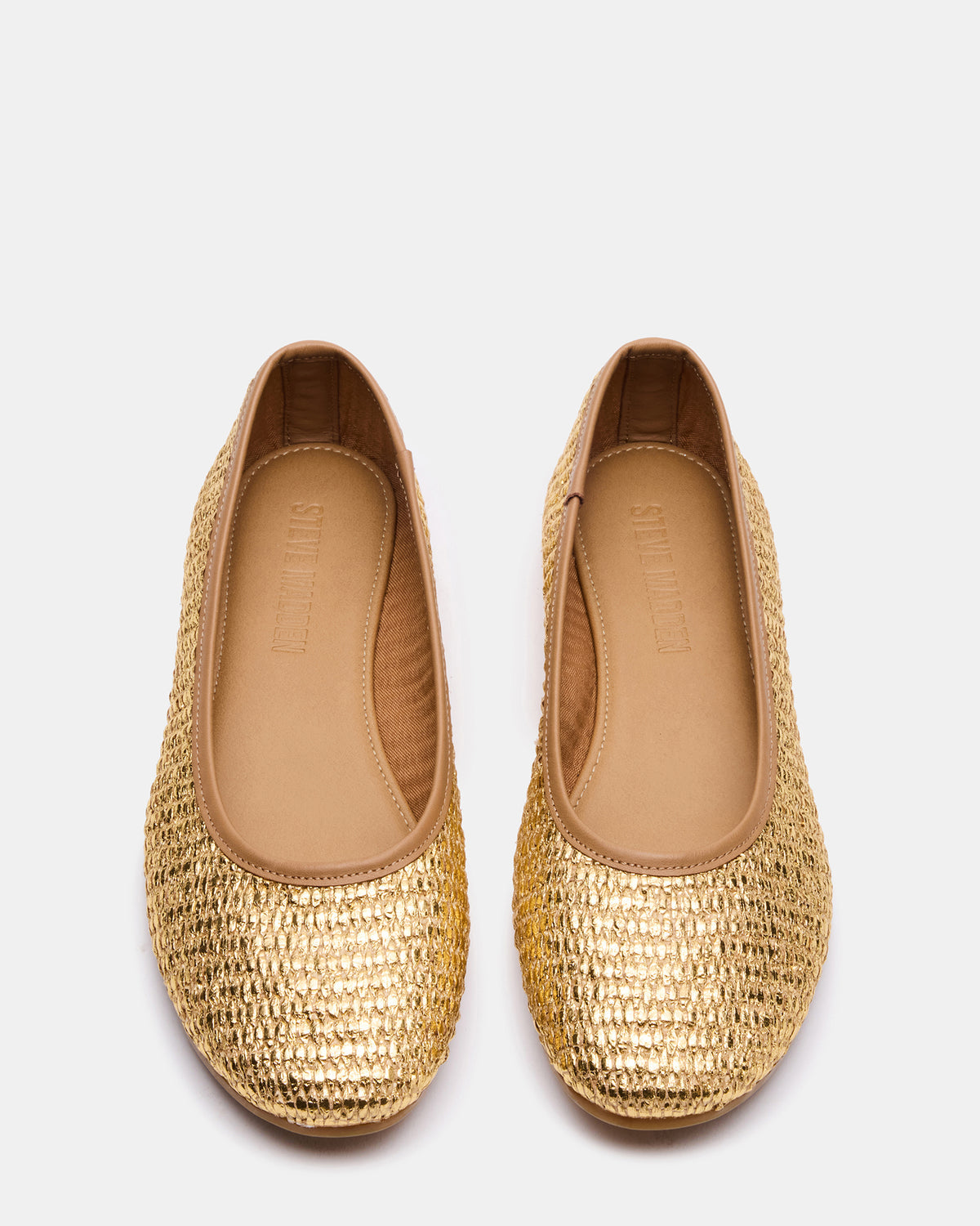 MERLOT Gold Raffia Ballet Women's Flat | Steve Madden Special Offer