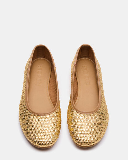 MERLOT Gold Raffia Ballet Women's Flat | Steve Madden Special Offer