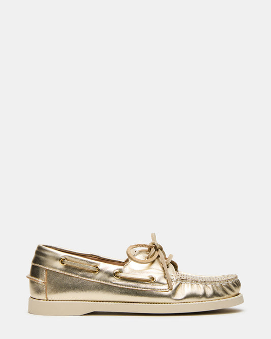 SAIL Gold Leather Flat Loafer | Women's Loafers | Steve Madden Exclusive
