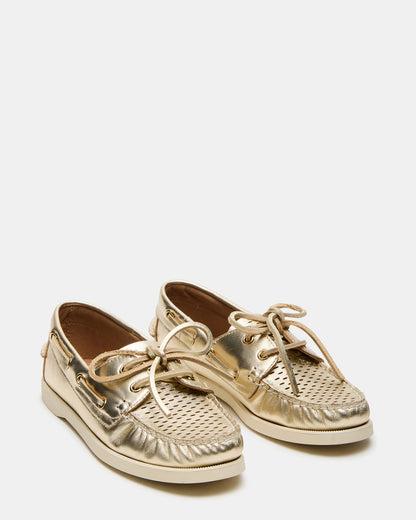 SAIL Gold Leather Flat Loafer | Women's Loafers | Steve Madden Exclusive