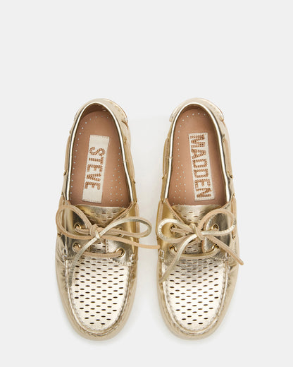 SAIL Gold Leather Flat Loafer | Women's Loafers | Steve Madden Exclusive