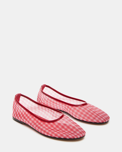 MEADOW Red Gingham Mesh Women's Ballet Flats | Steve Madden Quality
