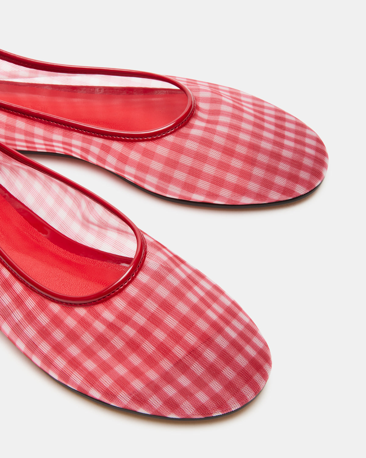 MEADOW Red Gingham Mesh Women's Ballet Flats | Steve Madden Quality