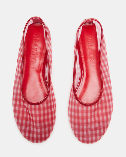 MEADOW Red Gingham Mesh Women's Ballet Flats | Steve Madden Quality