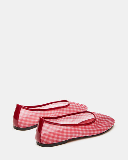 MEADOW Red Gingham Mesh Women's Ballet Flats | Steve Madden Quality