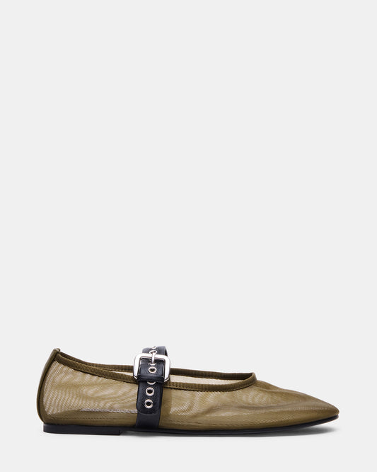 MITSY Olive/Black Mary Jane Mesh Ballet Women's Flat | Steve Madden Smart Buy