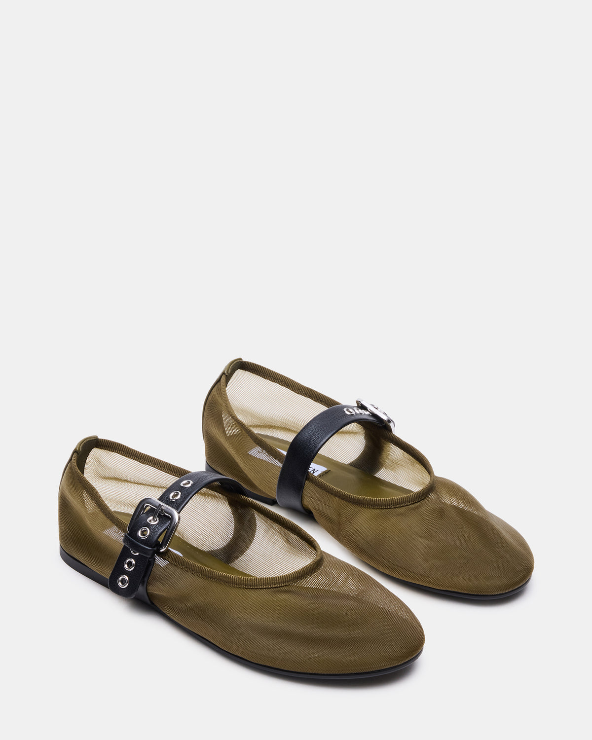 MITSY Olive/Black Mary Jane Mesh Ballet Women's Flat | Steve Madden Smart Buy